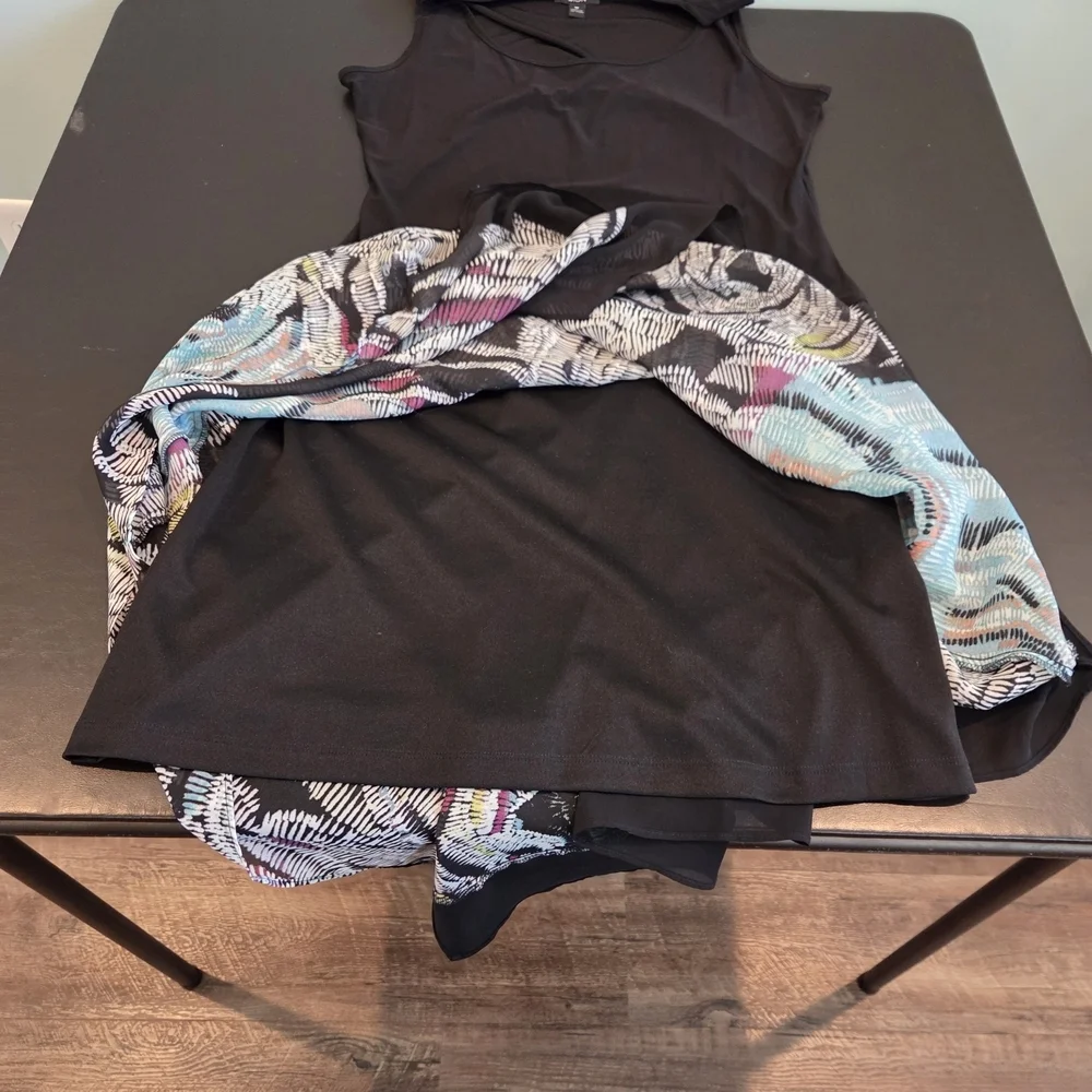 MSK Black With Multi Colored Dress Sleeveless Size Medium Asymmetrical